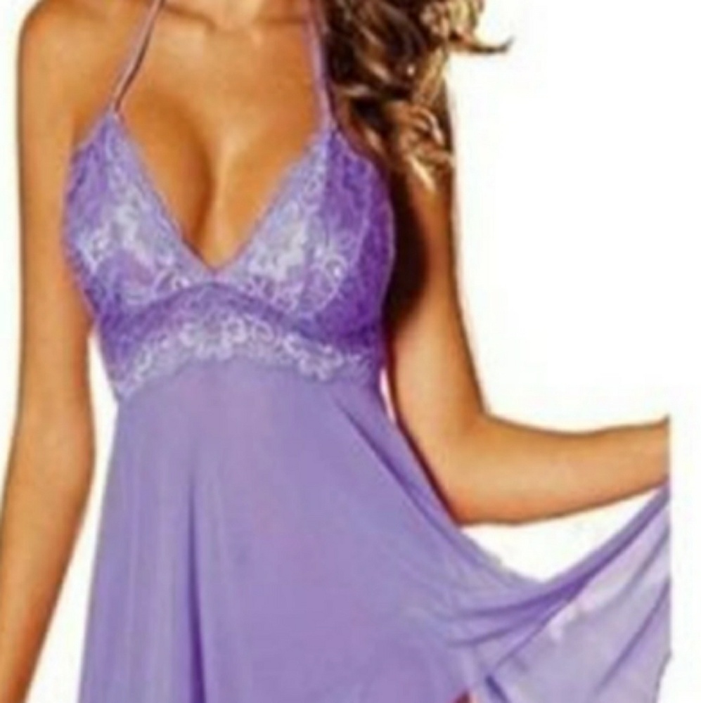 PURPLE LACE BBYDOLL SLEEPWEAR + G-STRING